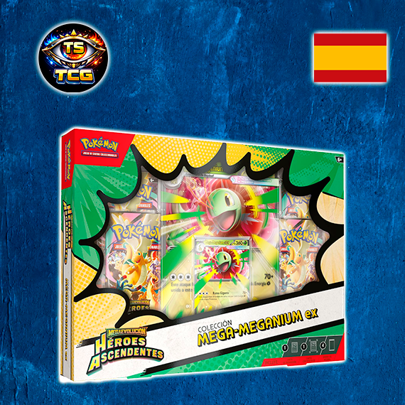 Colección Mega-Meganium ex de Megaevolución-Héroes Ascendentes (1 Carta holográfica de promoción, 1 Carta de Gran tamaño con Efecto 3D y 4 Sobres de Mejora)